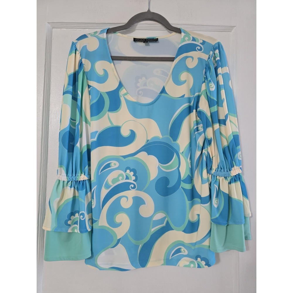 Julian Chang Blouse Blue Swirl Size Medium